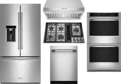 5 Piece Package Includes Refrigerator, Cooktop, Wall Oven, Hood And Dishwasher