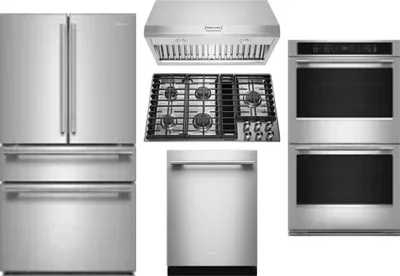 5 Piece Package Includes Refrigerator, Cooktop, Wall Oven, Hood And Dishwasher