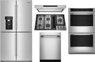5 Piece Package Includes Refrigerator, Cooktop, Wall Oven, Hood And Dishwasher