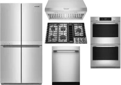 5 Piece Package Includes Refrigerator, Cooktop, Wall Oven, Hood And Dishwasher