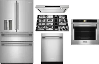 5 Piece Package Includes Refrigerator, Cooktop, Wall Oven, Hood And Dishwasher