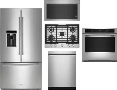 5 Piece Package Includes Refrigerator, Cooktop, Wall Oven, Microwave And Dishwasher