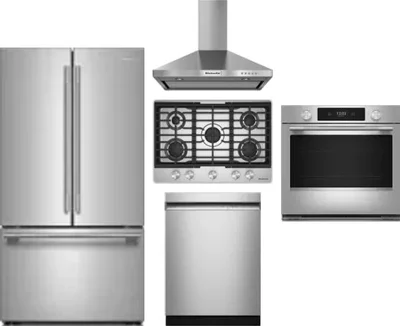 5 Piece Package Includes Refrigerator, Cooktop, Wall Oven, Hood And Dishwasher