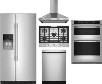 5 Piece Package Includes Refrigerator, Cooktop, Wall Oven, Hood And Dishwasher