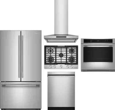 5 Piece Package Includes Refrigerator, Cooktop, Wall Oven, Hood And Dishwasher