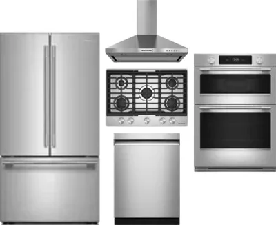 5 Piece Package Includes Refrigerator, Cooktop, Wall Oven, Hood And Dishwasher