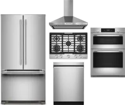 5 Piece Package Includes Refrigerator, Cooktop, Wall Oven, Hood And Dishwasher