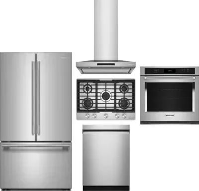5 Piece Package Includes Refrigerator, Cooktop, Wall Oven, Hood And Dishwasher