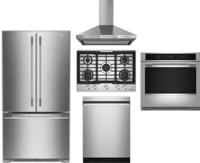 5 Piece Package Includes Refrigerator, Cooktop, Wall Oven, Hood And Dishwasher