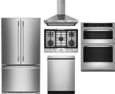 5 Piece Package Includes Refrigerator, Cooktop, Wall Oven, Hood And Dishwasher
