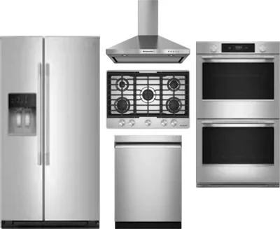 5 Piece Package Includes Refrigerator, Cooktop, Wall Oven, Hood And Dishwasher