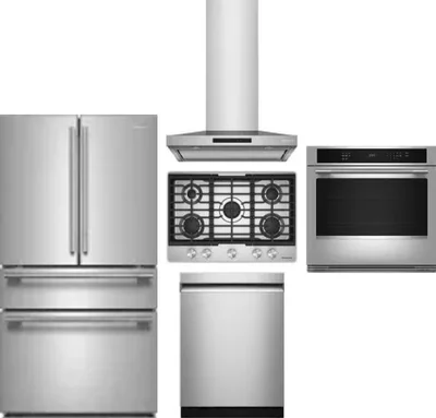 5 Piece Package Includes Refrigerator, Cooktop, Wall Oven, Hood And Dishwasher