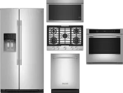 5 Piece Package Includes Refrigerator, Cooktop, Wall Oven, Microwave And Dishwasher
