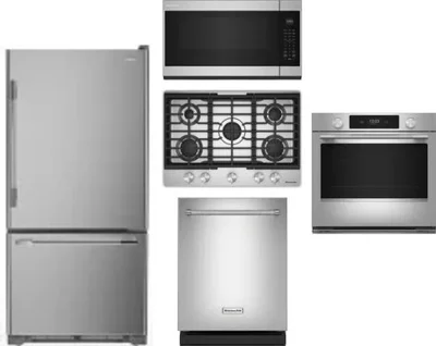 5 Piece Package Includes Refrigerator, Cooktop, Wall Oven, Microwave And Dishwasher