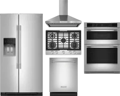 5 Piece Package Includes Refrigerator, Cooktop, Wall Oven, Hood And Dishwasher