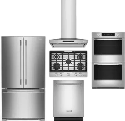 5 Piece Package Includes Refrigerator, Cooktop, Wall Oven, Hood And Dishwasher