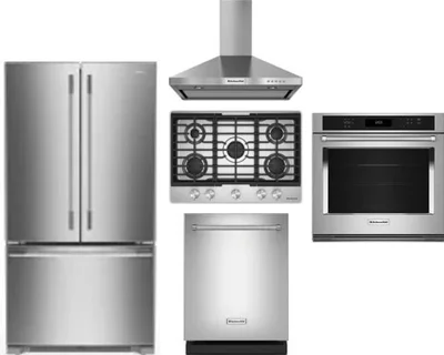 5 Piece Package Includes Refrigerator, Cooktop, Wall Oven, Hood And Dishwasher