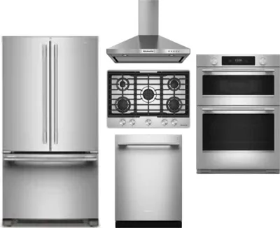 5 Piece Package Includes Refrigerator, Cooktop, Wall Oven, Hood And Dishwasher