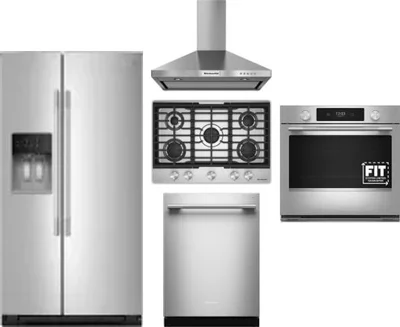 5 Piece Package Includes Refrigerator, Cooktop, Wall Oven, Hood And Dishwasher