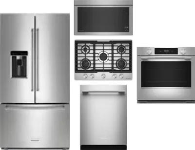 5 Piece Package Includes Refrigerator, Cooktop, Wall Oven, Microwave And Dishwasher