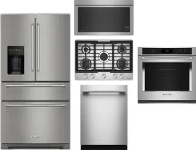 5 Piece Package Includes Refrigerator, Cooktop, Wall Oven, Microwave And Dishwasher