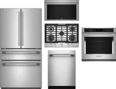 5 Piece Package Includes Refrigerator, Cooktop, Wall Oven, Microwave And Dishwasher