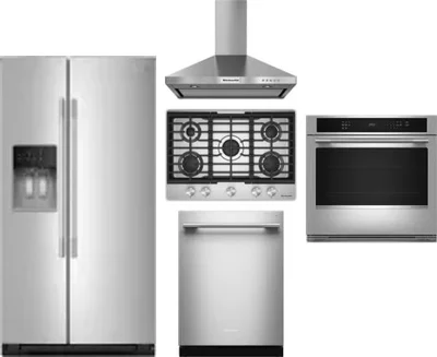 5 Piece Package Includes Refrigerator, Cooktop, Wall Oven, Hood And Dishwasher