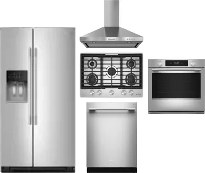 5 Piece Package Includes Refrigerator, Cooktop, Wall Oven, Hood And Dishwasher