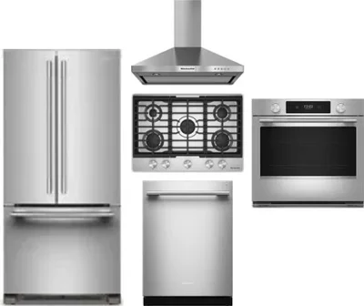 5 Piece Package Includes Refrigerator, Cooktop, Wall Oven, Hood And Dishwasher