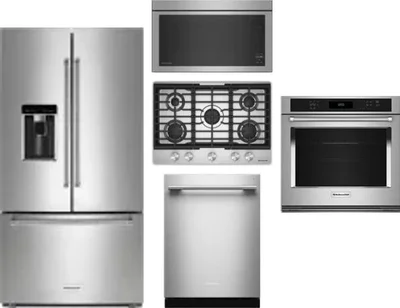 5 Piece Package Includes Refrigerator, Cooktop, Wall Oven, Microwave And Dishwasher