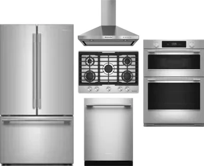 5 Piece Package Includes Refrigerator, Cooktop, Wall Oven, Hood And Dishwasher