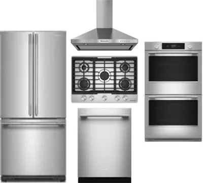 5 Piece Package Includes Refrigerator, Cooktop, Wall Oven, Hood And Dishwasher