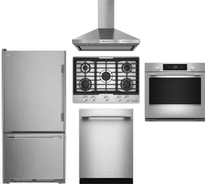 5 Piece Package Includes Refrigerator, Cooktop, Wall Oven, Hood And Dishwasher