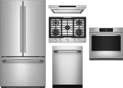 5 Piece Package Includes Refrigerator, Cooktop, Wall Oven, Hood And Dishwasher