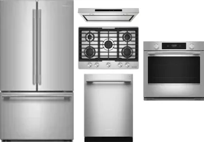 5 Piece Package Includes Refrigerator, Cooktop, Wall Oven, Hood And Dishwasher