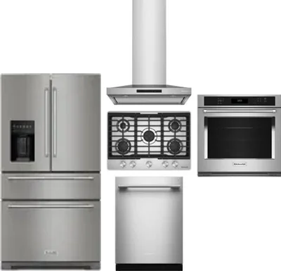 5 Piece Package Includes Refrigerator, Cooktop, Wall Oven, Hood And Dishwasher
