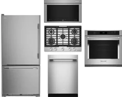 5 Piece Package Includes Refrigerator, Cooktop, Wall Oven, Microwave And Dishwasher