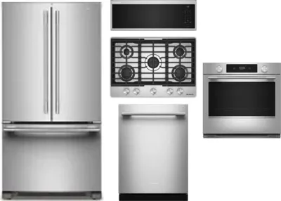 5 Piece Package Includes Refrigerator, Cooktop, Wall Oven, Microwave And Dishwasher
