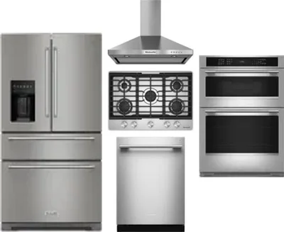 5 Piece Package Includes Refrigerator, Cooktop, Wall Oven, Hood And Dishwasher