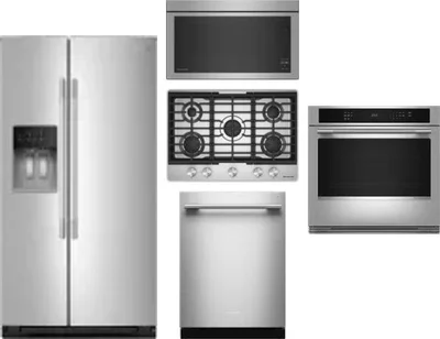 5 Piece Package Includes Refrigerator, Cooktop, Wall Oven, Microwave And Dishwasher