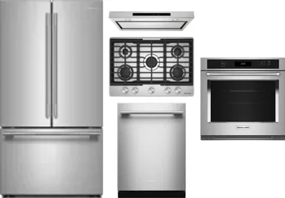 5 Piece Package Includes Refrigerator, Cooktop, Wall Oven, Hood And Dishwasher