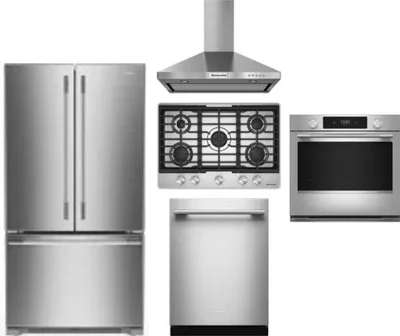 5 Piece Package Includes Refrigerator, Cooktop, Wall Oven, Hood And Dishwasher