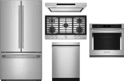 5 Piece Package Includes Refrigerator, Cooktop, Wall Oven, Hood And Dishwasher
