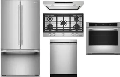 5 Piece Package Includes Refrigerator, Cooktop, Wall Oven, Hood And Dishwasher