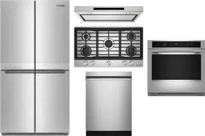 5 Piece Package Includes Refrigerator, Cooktop, Wall Oven, Hood And Dishwasher