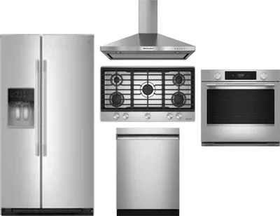 5 Piece Package Includes Refrigerator, Cooktop, Wall Oven, Hood And Dishwasher