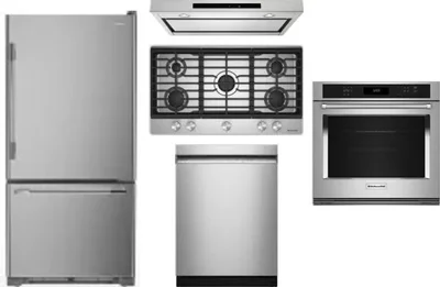 5 Piece Package Includes Refrigerator, Cooktop, Wall Oven, Hood And Dishwasher