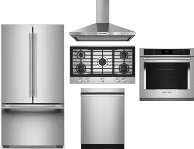 5 Piece Package Includes Refrigerator, Cooktop, Wall Oven, Hood And Dishwasher