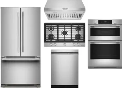 5 Piece Package Includes Refrigerator, Cooktop, Wall Oven, Hood And Dishwasher