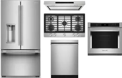5 Piece Package Includes Refrigerator, Cooktop, Wall Oven, Hood And Dishwasher